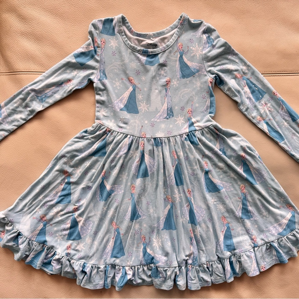 POSH PEANUT x Disney Frozen Elsa Long Sleeve Twirl Ruffle Dress Size 5-6